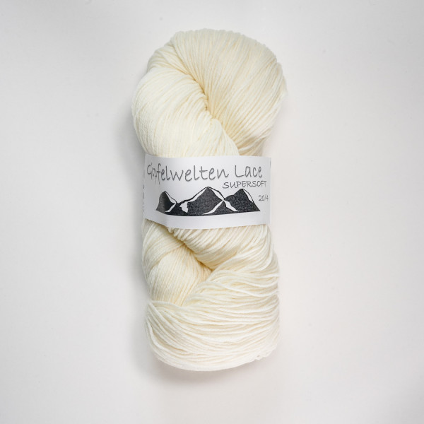 Gipfelwelten Lace Supersoft 20/4 - 85% Extrafeine Merinowolle / 15%PA - 100 gr Strang - Mulesingfrei