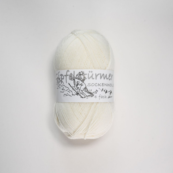 Gipfelstürmer Sockenwolle - 4-Fach 100 gr Knäuel - Weiß - Mulesingfrei