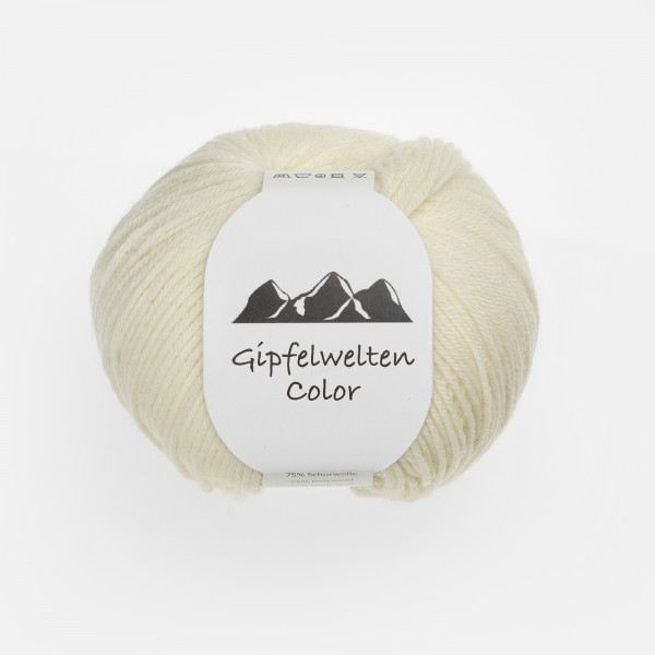 “Gipfelwelten Color” 01 ecru, 50 gr balls – 75 % Merino wool extra fine/25 % Polyamide